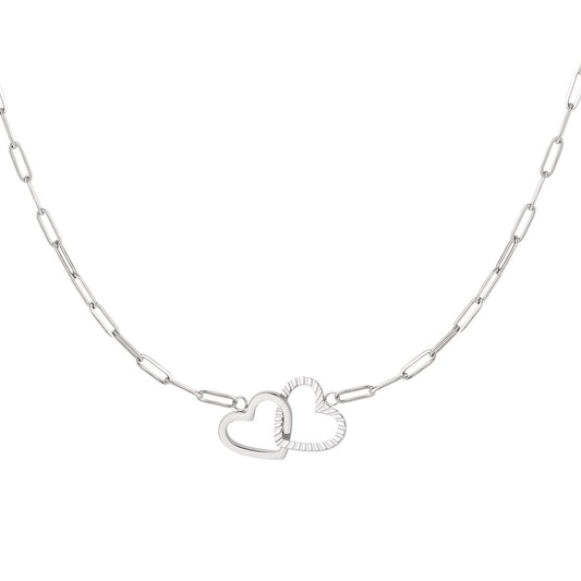 Dames halsketting linked hearts zilverkleurig stainless steel
