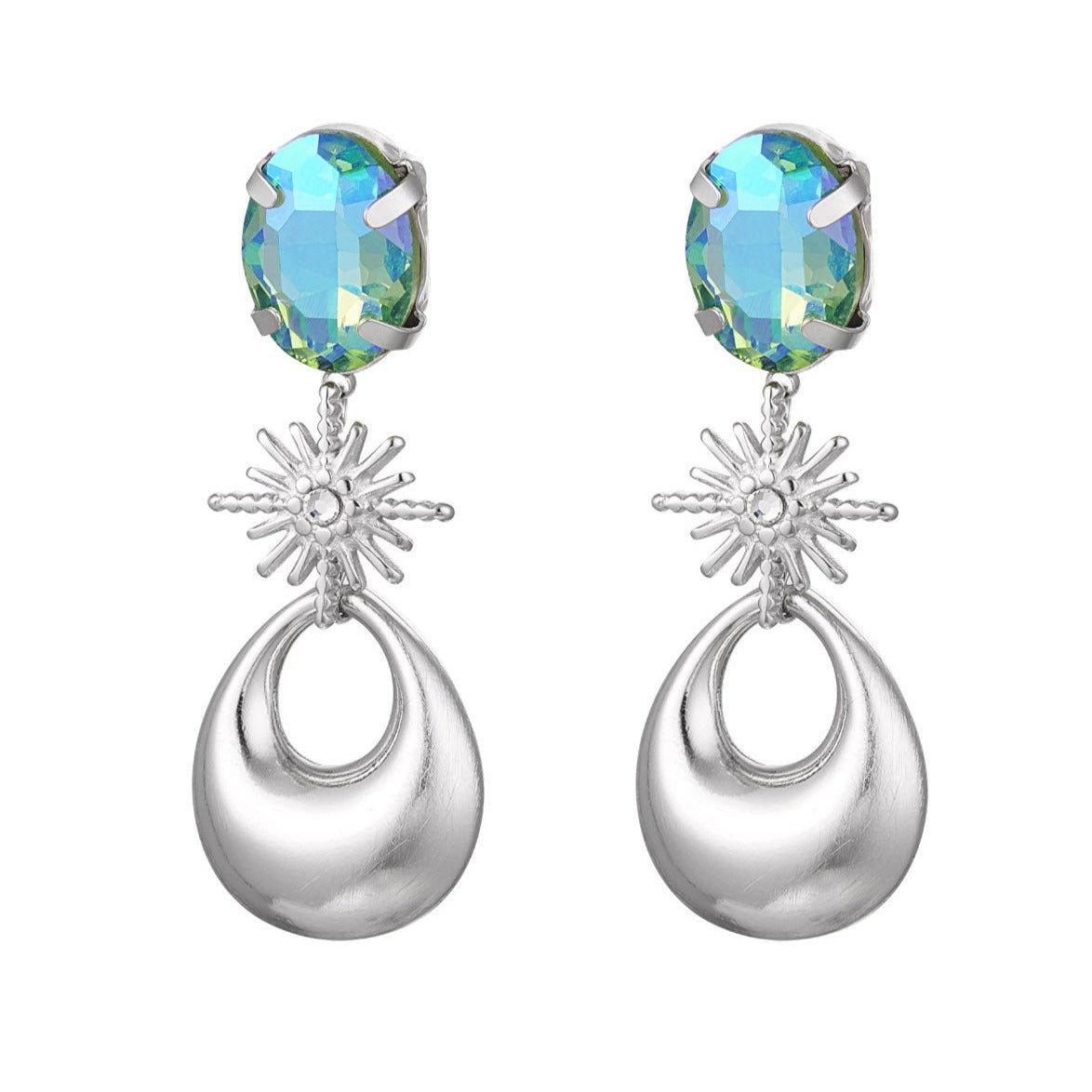 Dames oorbellen met glaskraal zilverkleurig  stainless steel