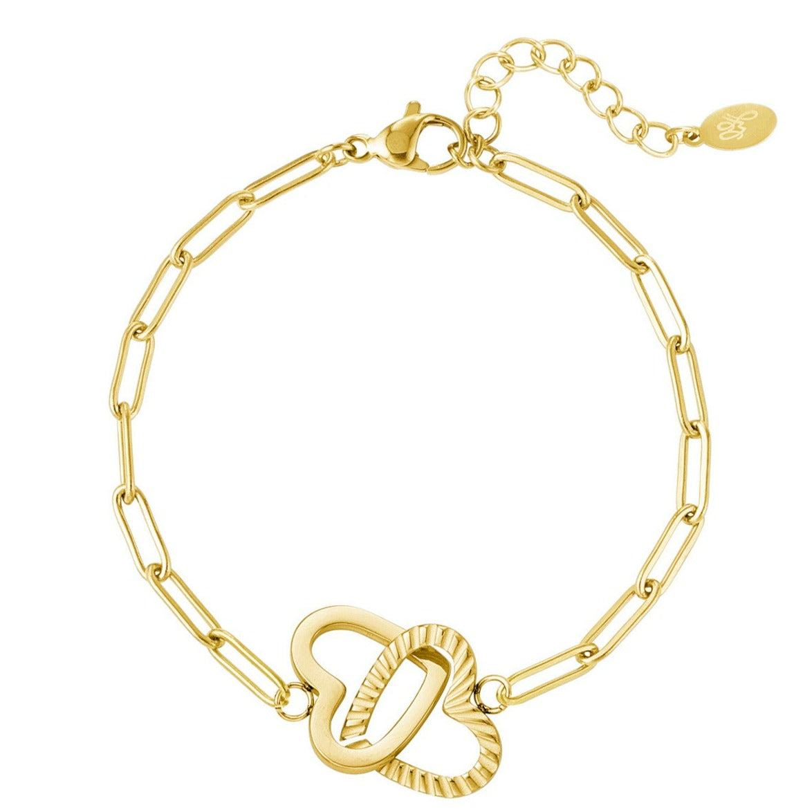 DAMES SCHAKELARMBAND LINKED HEARTS goudkleurig STAINLESS STEEL