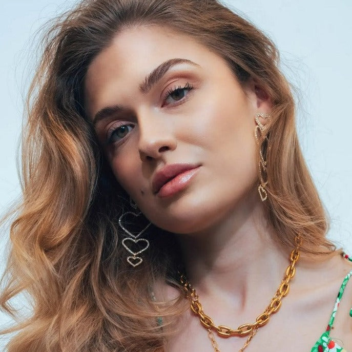 Dames oorbellen hartjes slinger goudkleurig koper