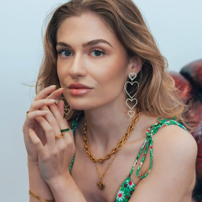 Dames oorbellen hartjes slinger goudkleurig koper