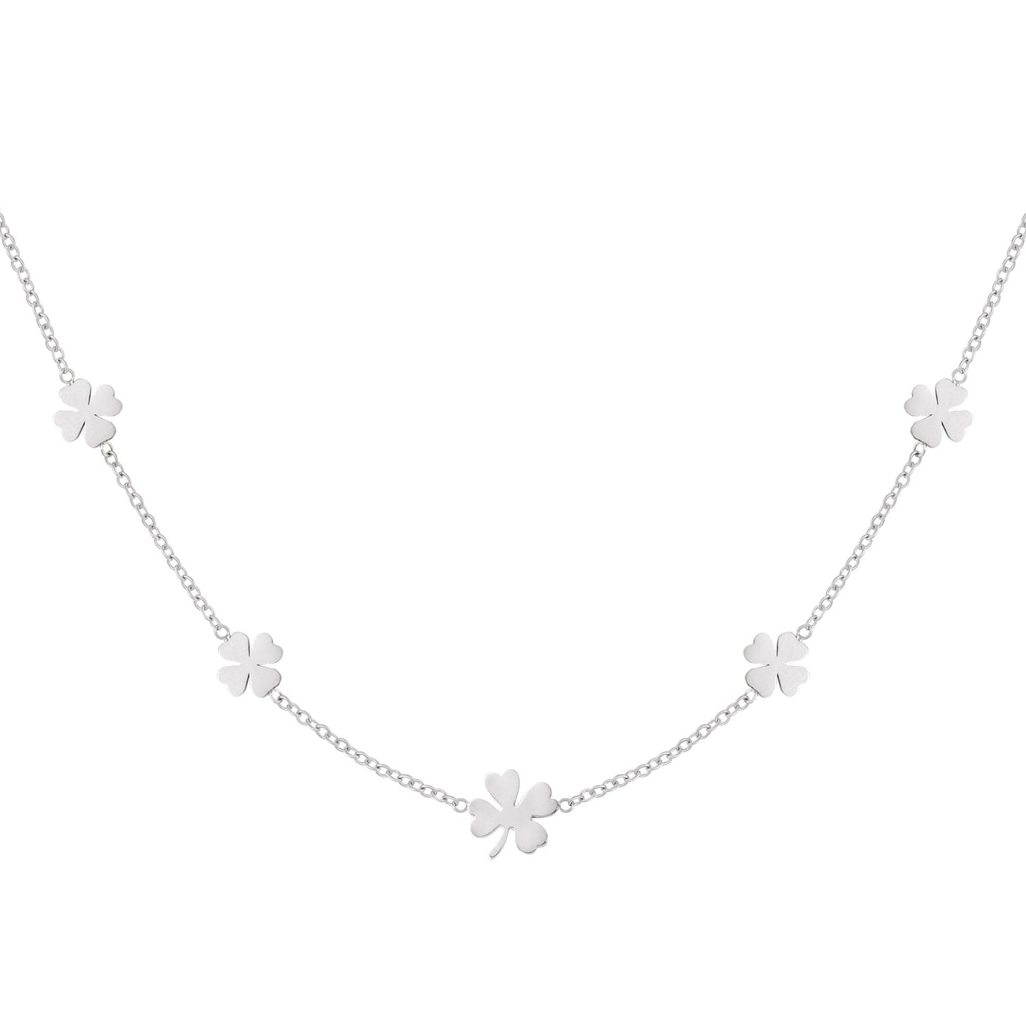 Dames Halsketting Zilver Stainless Steel met 5 klavertjes Vier 45+5 Cm Maribelle