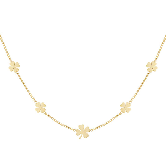 Dames Halsketting Goudkleurig Stainless Steel met 5 Klavertjes Vier 45+5Cm Maribelle