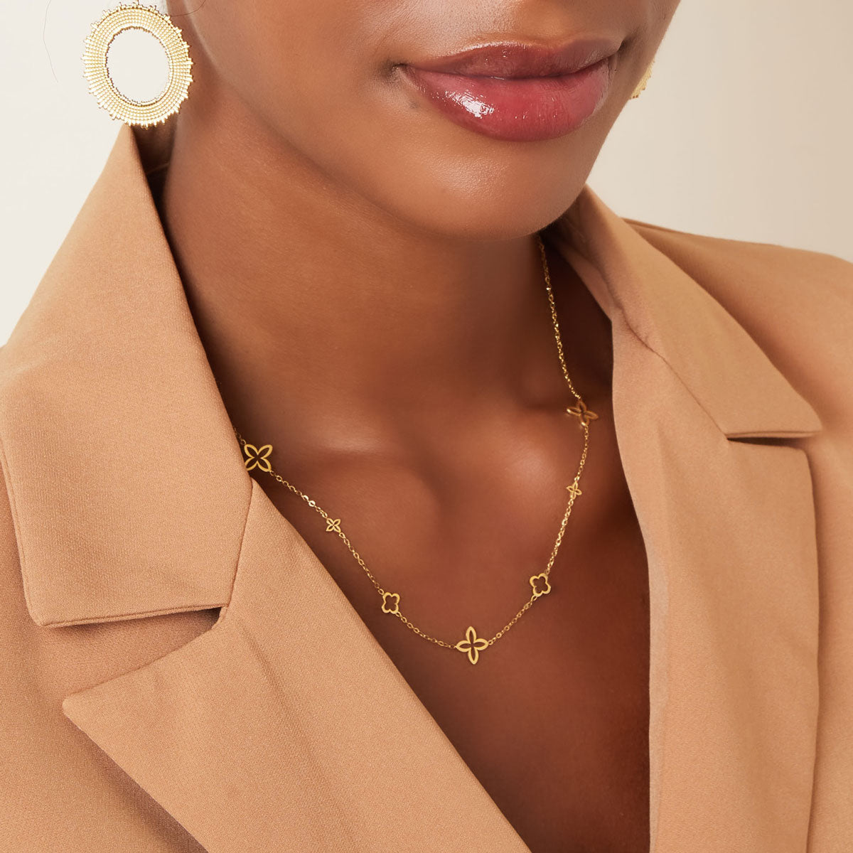 Dames Halsketting Goudkleurig Stainless Steel Bedelketting Met Klavers 45+5 Cm Mimie