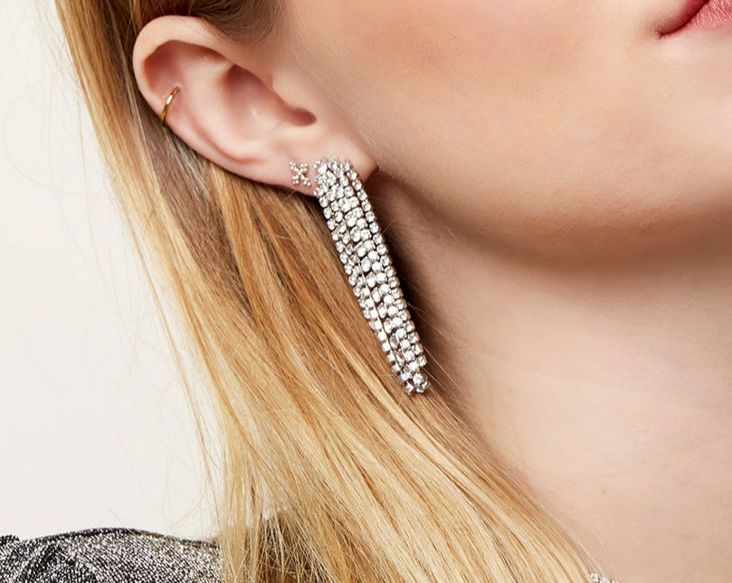 Dames Oorbel Stainless Steel Zilverkleurig met Strass Kralen 5.5 Cm Lorine