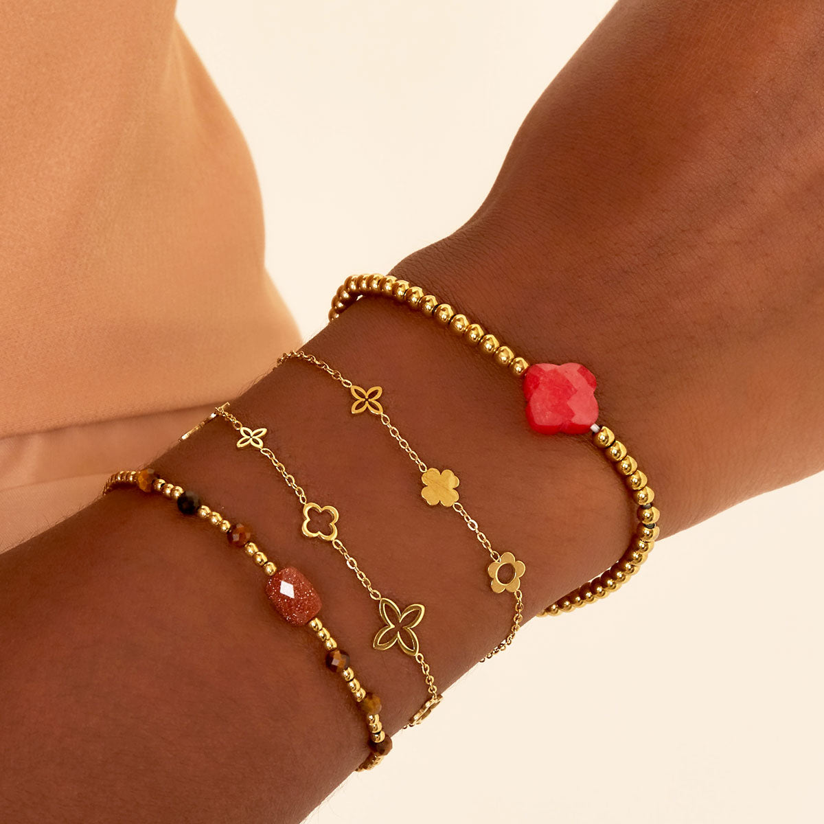 Dames Armband met Klavers Goudkleurig 16+3CM
