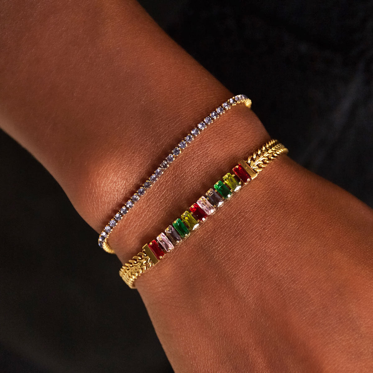 Dames Armband Zilverkleurig Stainless Steel met Zirkonium Edelsteentjes in Diverse Kleuren 16+3 Cm Milou