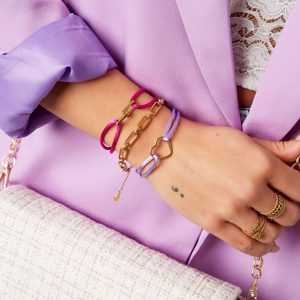 Dames Armband Stoffen Champagne met meerdere Draden Stof 16 Cm Selena