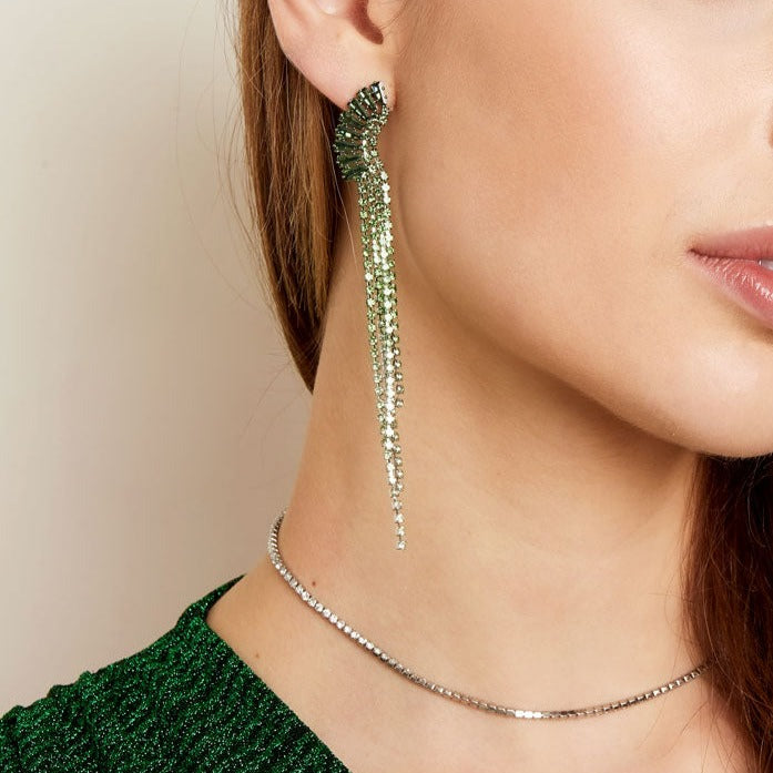 Dames Oorbellen Koper Zilverkleurig met Strass Steentjes 10.60 Cm Lavea