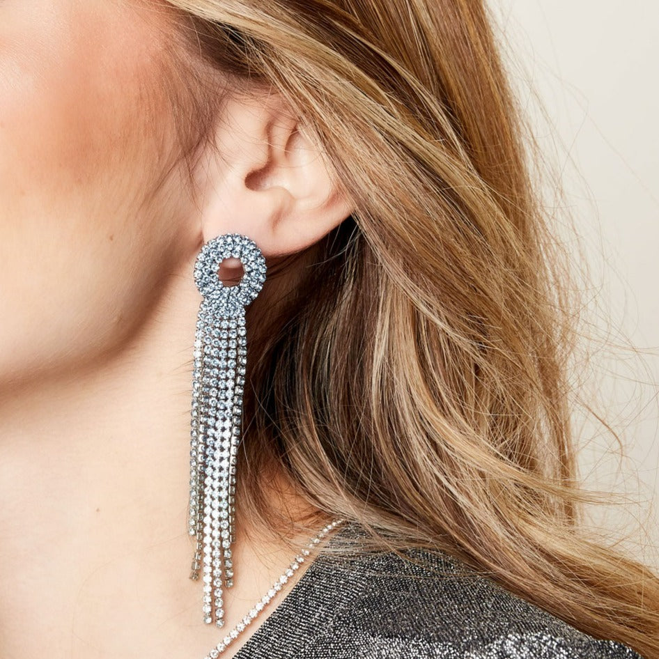 Dames Oorbellen Koper Met Witte Strass Steentjes 9,8 Cm Veerle