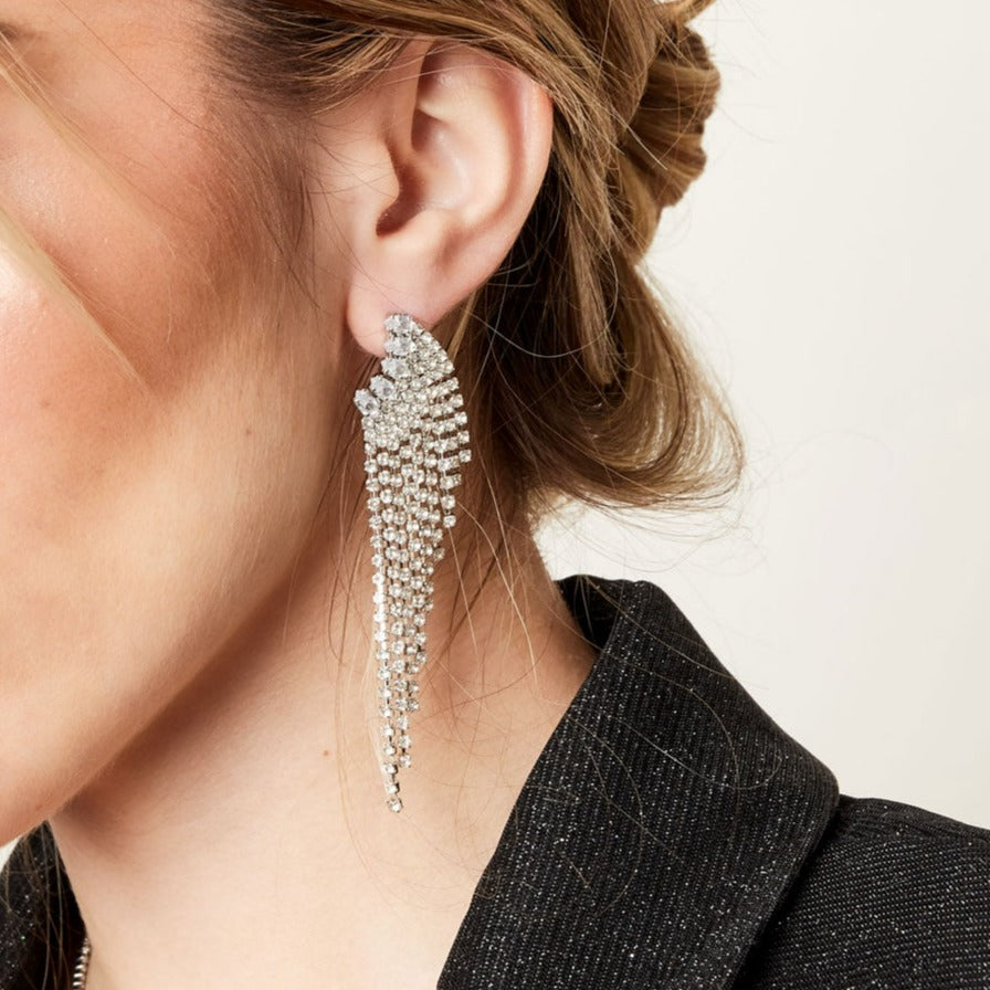 Dames Oorbel Blauw Koper met Strass steentjes 8.4 Cm Loïs