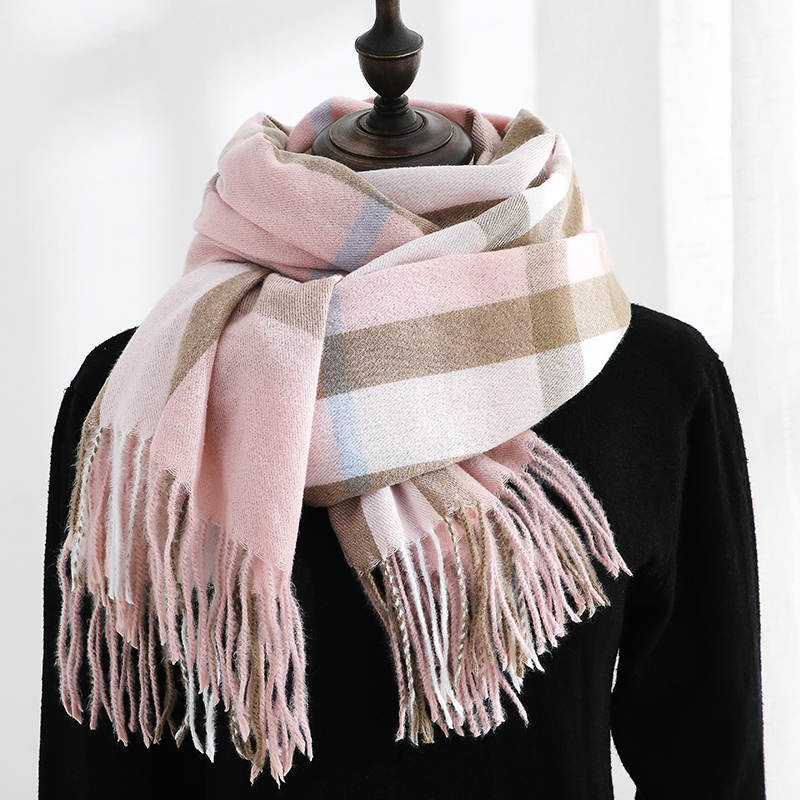 Dames Sjaal Polyester Blauw Roze Wit Blauw Geruit 190 Cm Janissa