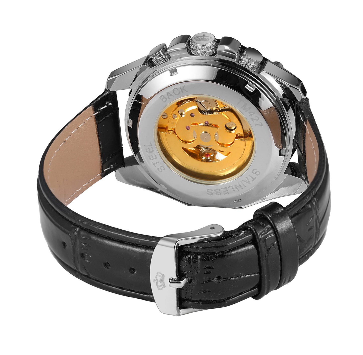 Heren Skeleton Opwind Horloge Benssens Milano Zwart goud en zilverkleurig in prachtige geschenkdoos