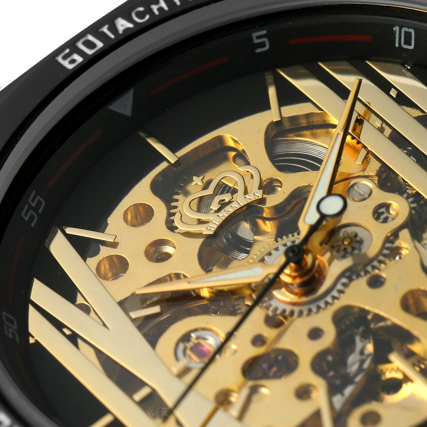 Heren Skeleton Opwind Horloge Benssens Milano Zwart goud en zilverkleurig in prachtige geschenkdoos
