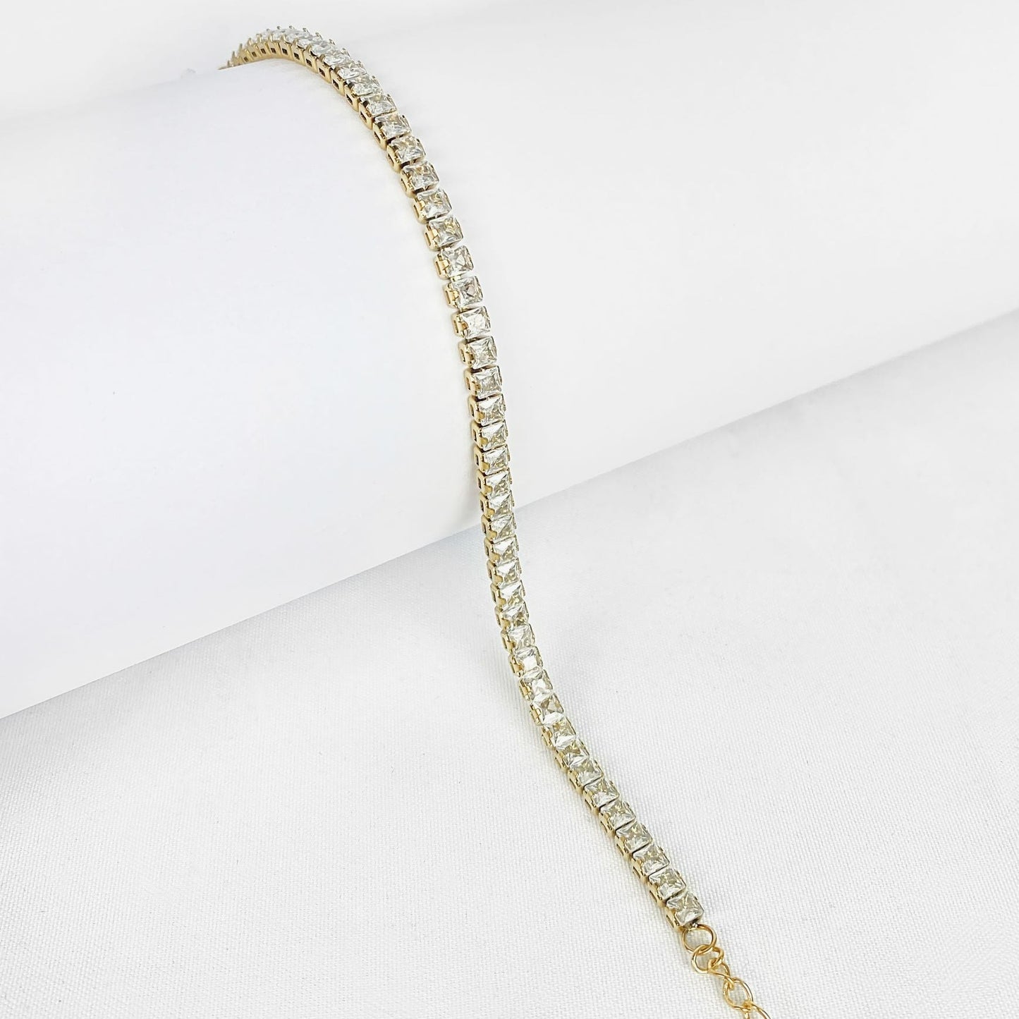 Dames Armband Goudkleurig met 46 Zirconia Steentjes 16.5+5Cm Lena