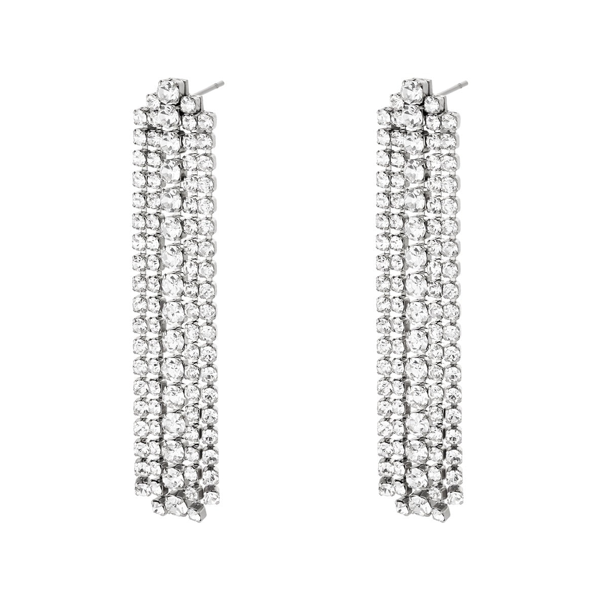 Dames Oorbel Stainless Steel Zilverkleurig met Strass Kralen 5.5 Cm Lorine