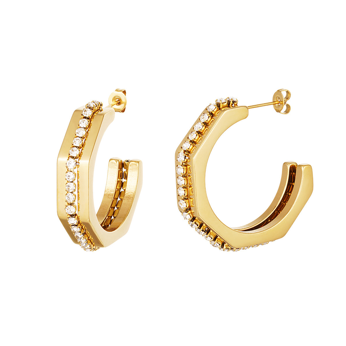Dames Oorbellen Goud Kleurig met Zirkonia Edelsteentjes 3.3 Cm Nela