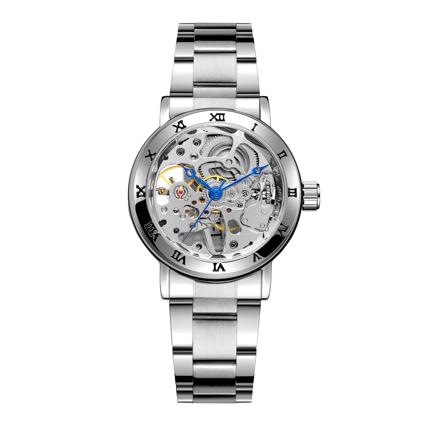 Dames Skeleton zilverkleurig opwind horloge Benssens Valencia