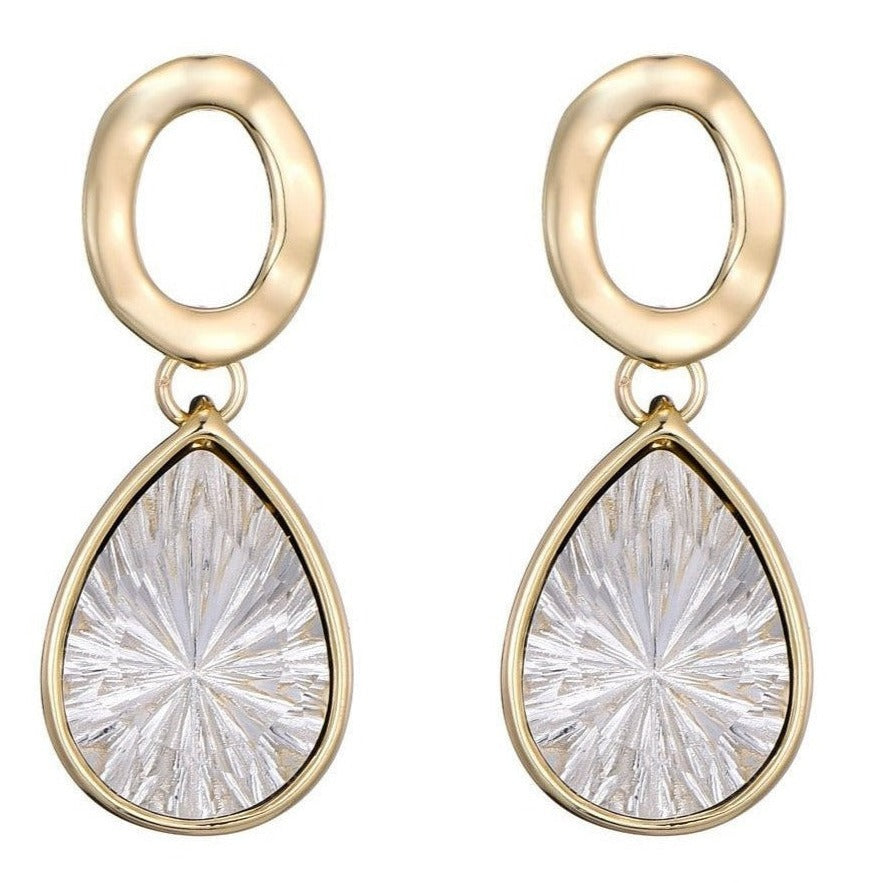 Dames Oorbellen Goudkleurig Stainless Steel Met Witte Glasparel 4 Cm Nova