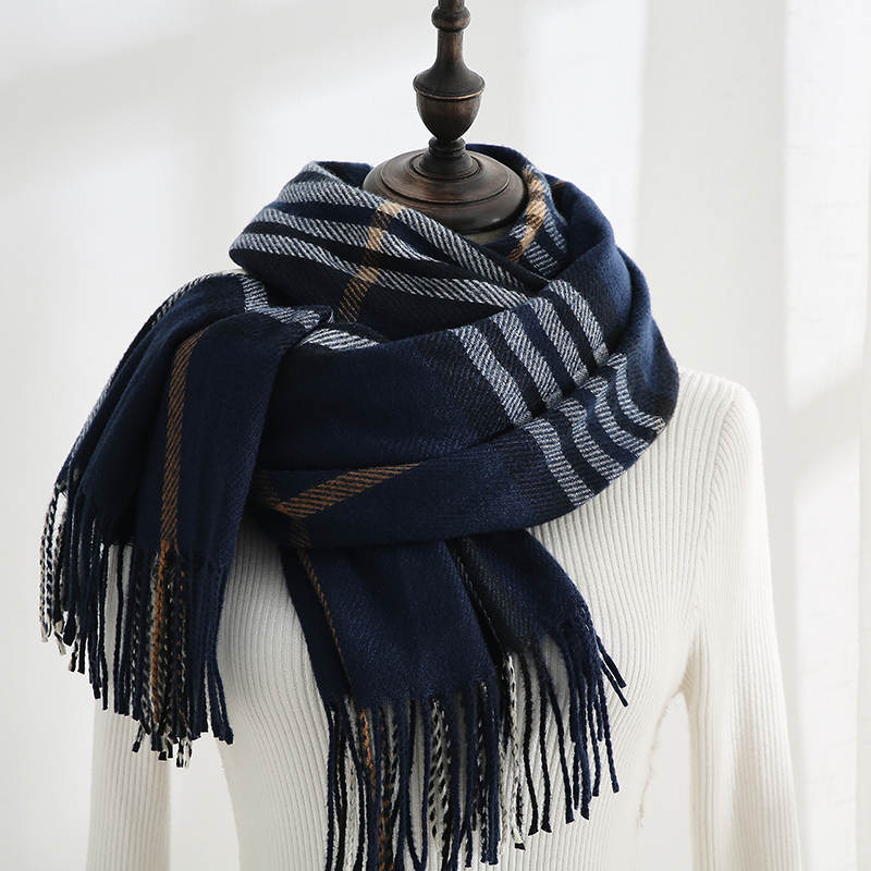 Dames Sjaal Polyester Blauw Wit Geruit 190 Cm Jolise Blauwe sjaal