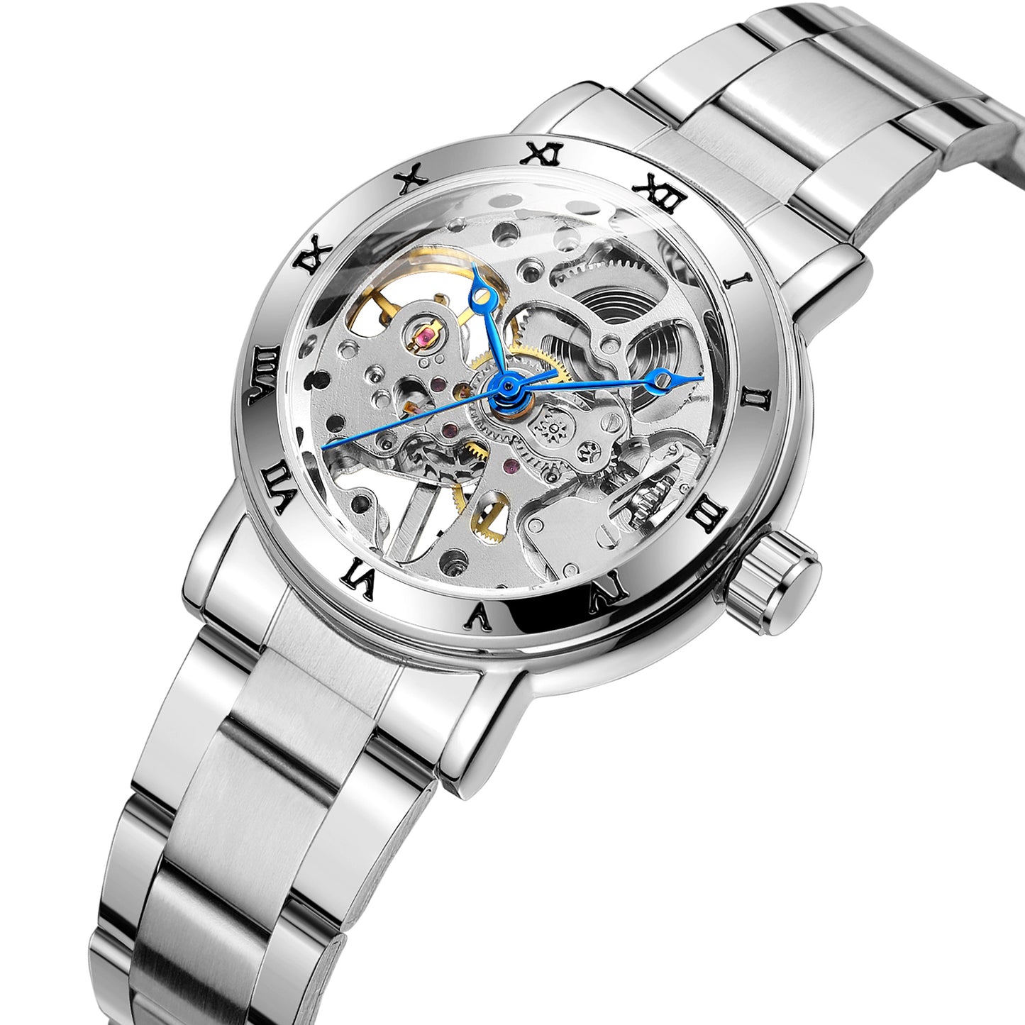 Dames Skeleton zilverkleurig opwind horloge Benssens Valencia