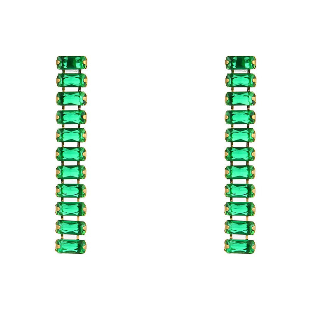 Dames Oorbellen met 22 Groene Zirconia Steentjes en 18K goudkleurig Stainless steel 3.5Cm Eliane