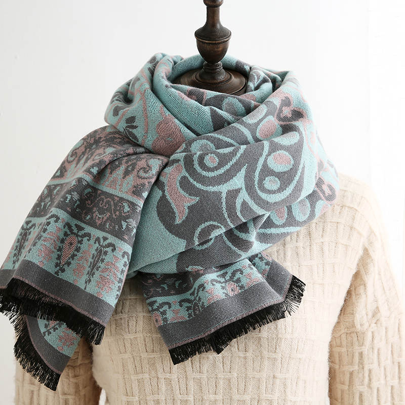 Dames Sjaal Blauw Grijs Roze met Motief 190 Cm Danessa