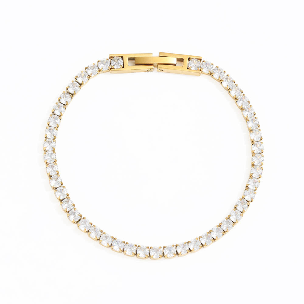 Dames Armband Goudkleurig 18K Stainless Steel met 44 Zirconia Edelsteentjes 16.5 +5 CmTess