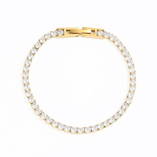 Dames Armband Goudkleurig 18K Stainless Steel met 44 Zirconia Edelsteentjes 16.5 +5 CmTess