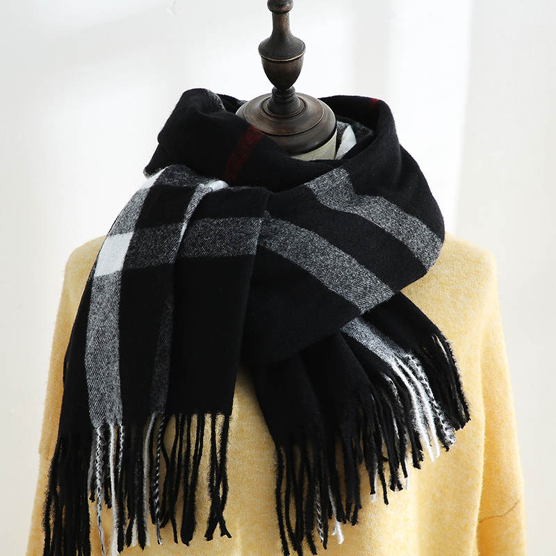 Dames Sjaal Polyester Zwart Wit Geruit 190 Cm Janissa