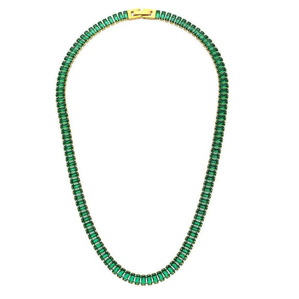 Dames Halsketting met 122 Groene Zirconia Steentjes en 18K goudkleurig Stainless steel 41Cm Eliane