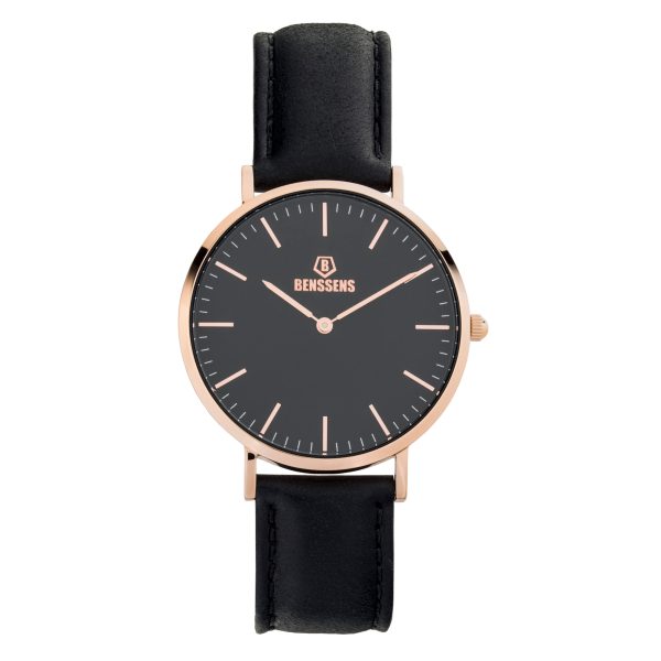 Benssen Dames Polshorloge - Klassiek Design, Quartz Uurwerk, Analoge Wijzerplaat, Waterbestendigheid en Zwart Leren Bandje"