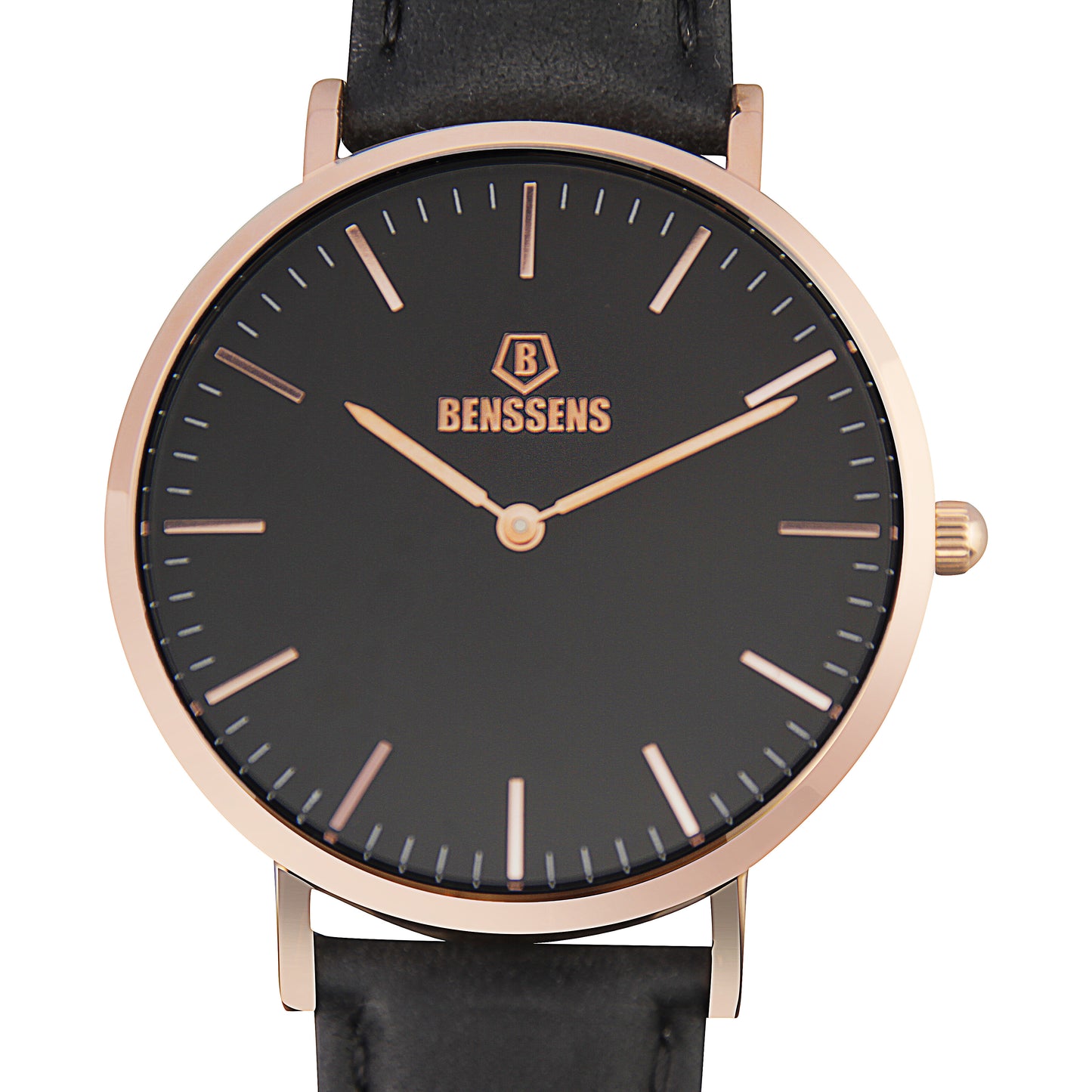 Benssen Dames Polshorloge - Klassiek Design, Quartz Uurwerk, Analoge Wijzerplaat, Waterbestendigheid en Zwart Leren Bandje"