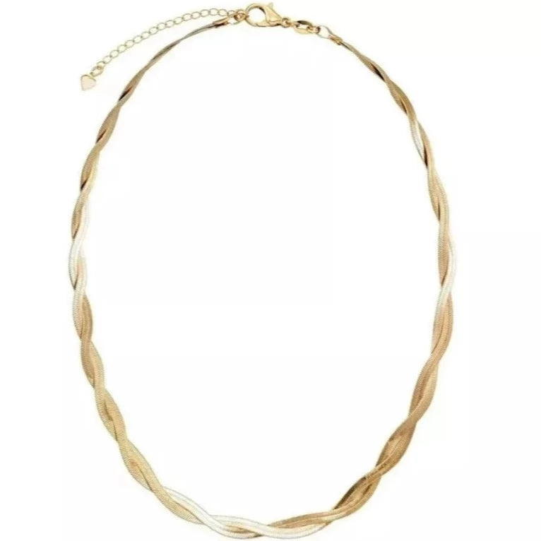 Dames Halsketting Herringbone Schakel Goudkleurig Stainless Steel 41+5cm