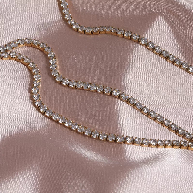 Dames Halsketting Goudkleurig 18K Stainless Steel met 107 Zirconia Edelsteentjes 41 Cm Tess