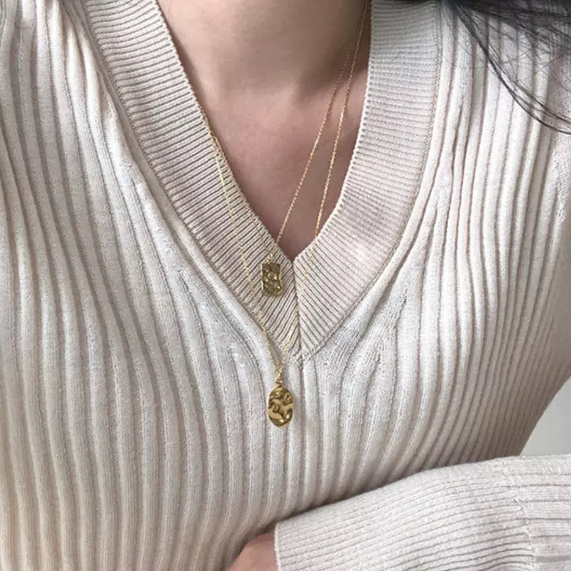 Dames Halsketting Goudkleurig 18K Stainless Steel met Gehamderde Hanger 41+5 Cm Mia