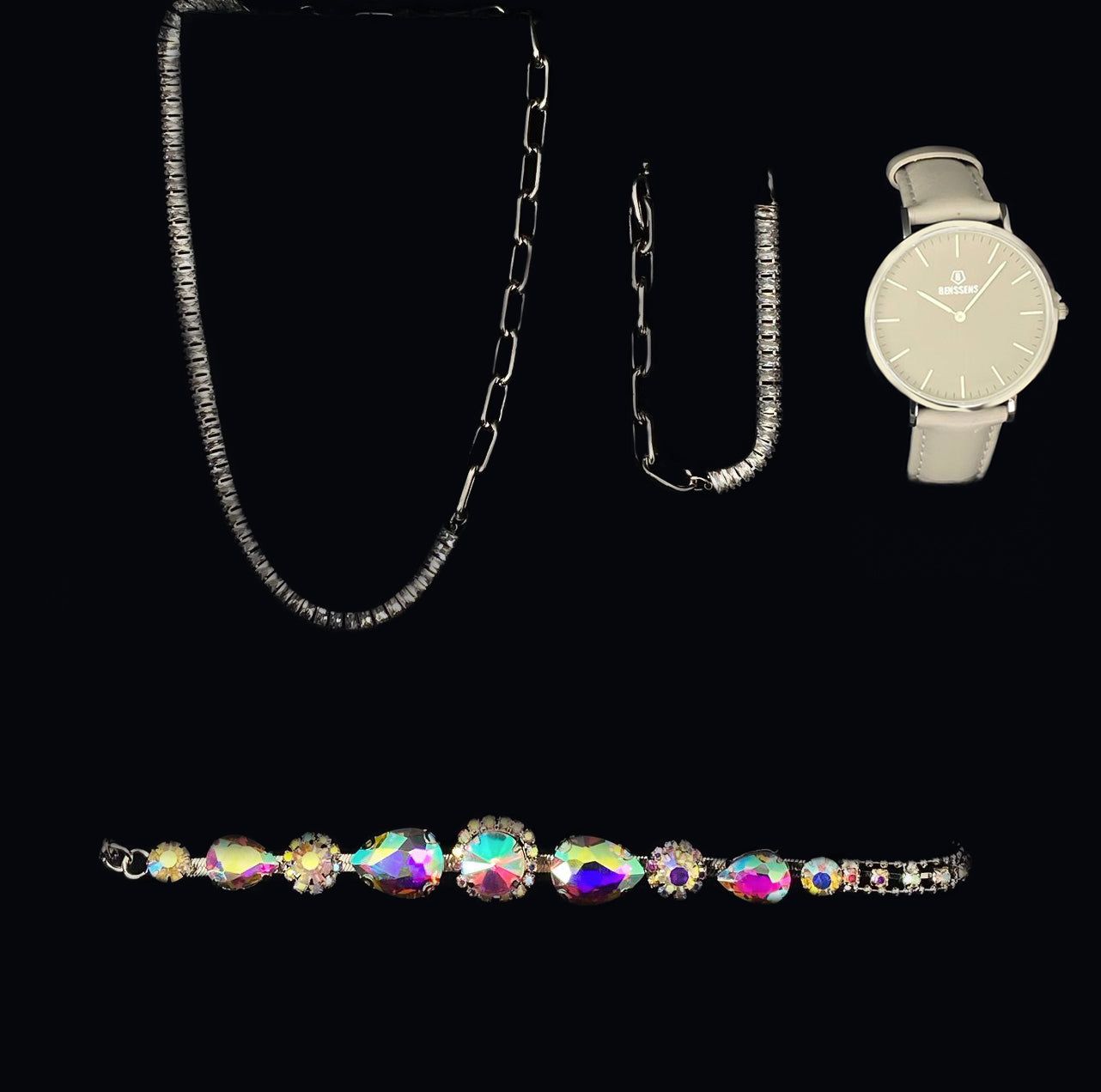 Dames Sieraden Geschenkset met Taille Riem Armband Oorbellen Halsketting en Analoog Horloge Set Lina
