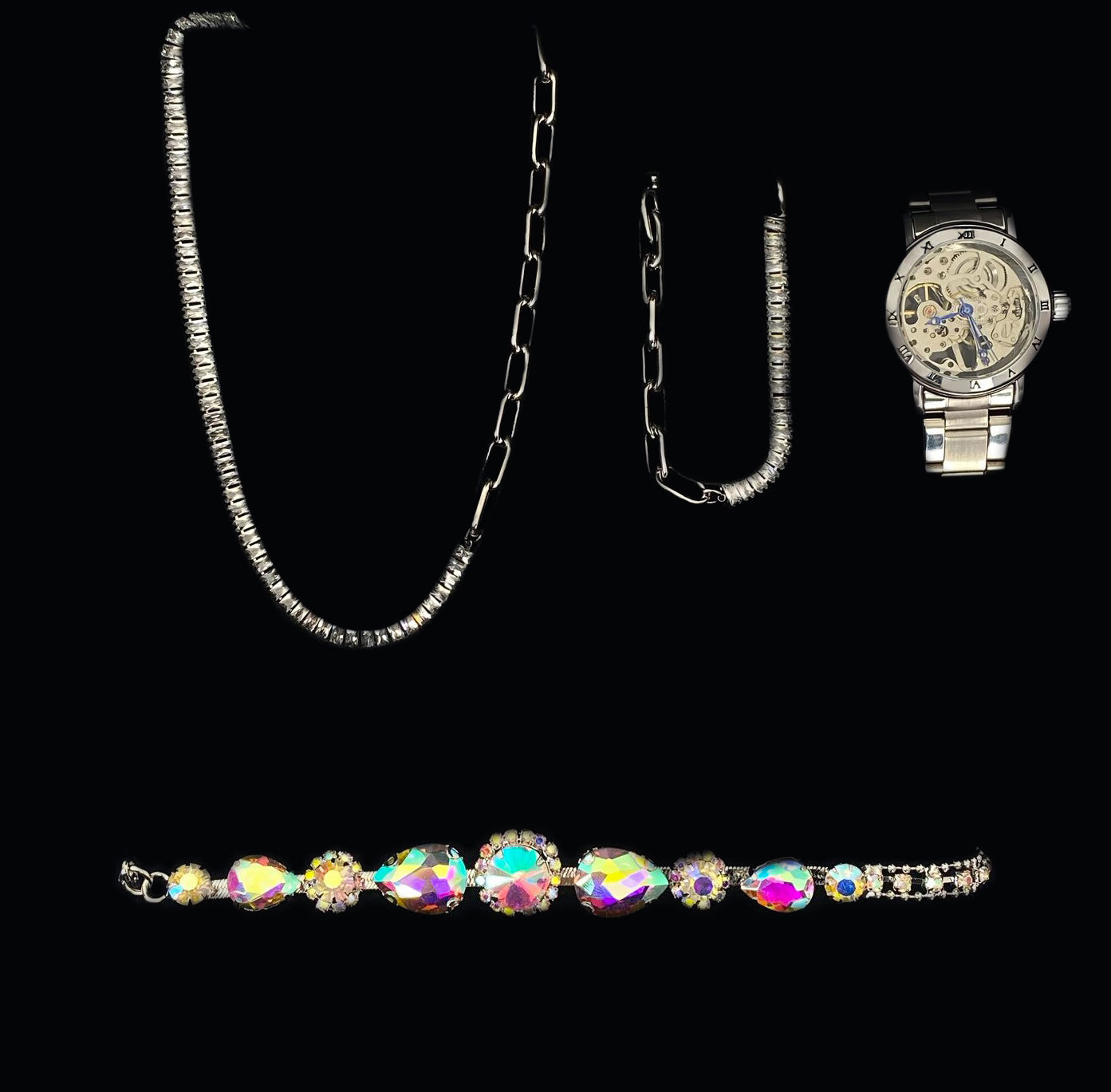 Dames Sieraden Geschenkset Valerie met Halsketting Armband Taille Riem en Skeleton Horloge