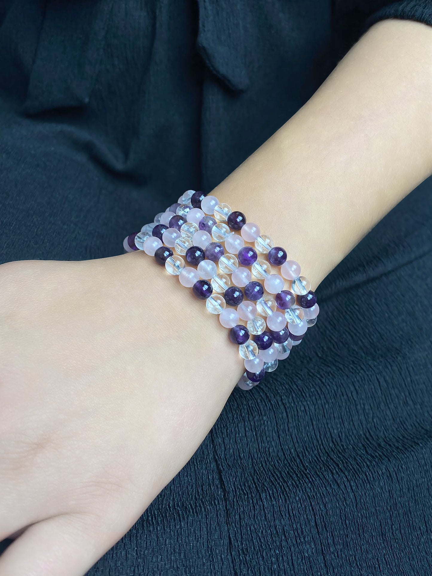 Dames Armband met Roze Wit en Paars Gekleurde Glazen kralen Armband 19 Cm