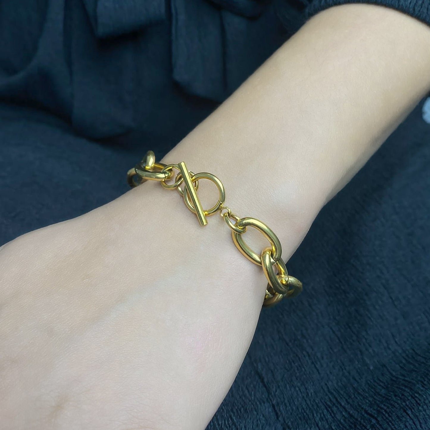 Dames Armband Goudkleurig (18K) Stainless Steel met Grove Schakels 18Cm Dalia