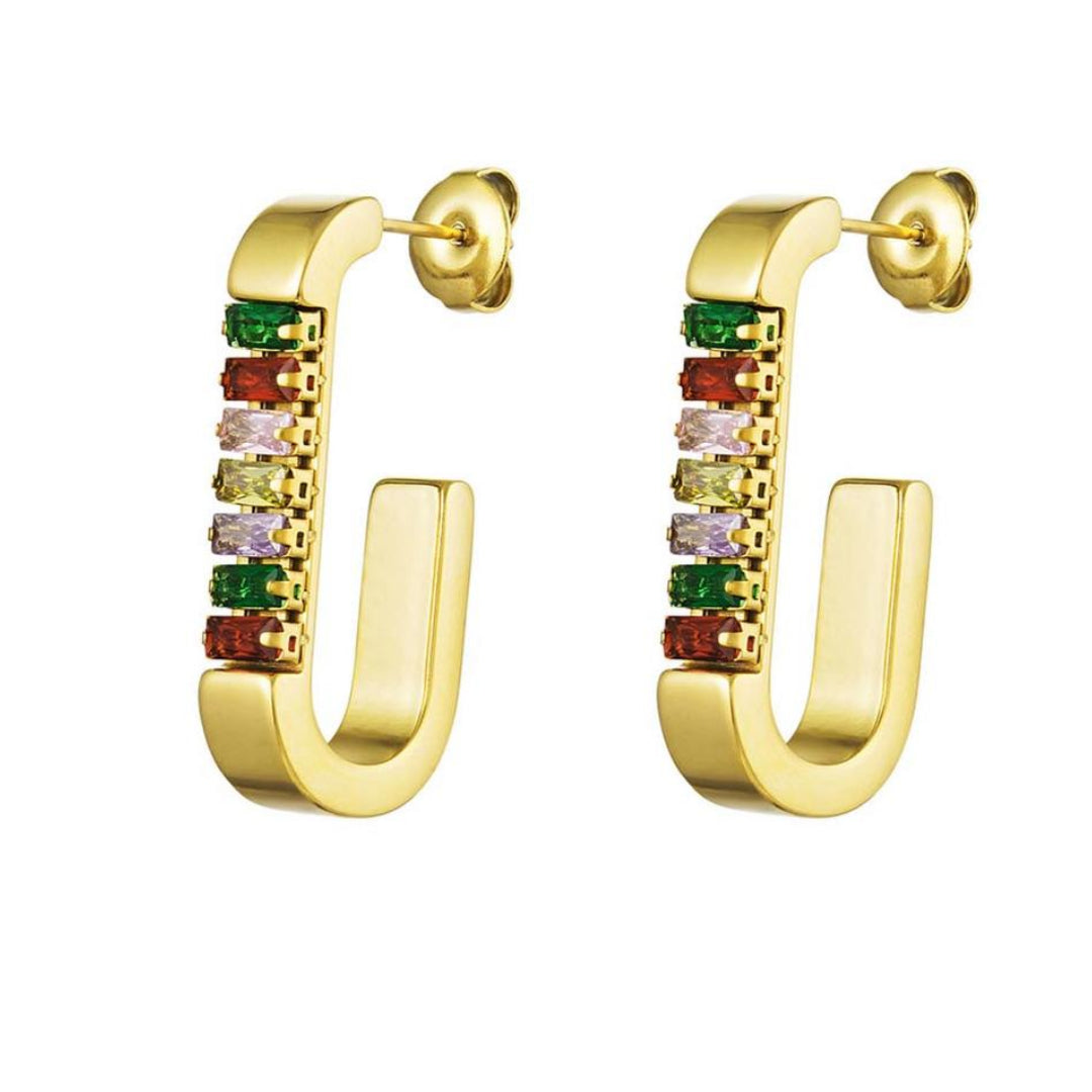 Dames Oorbellen Goudkleurig Stainless Steel met Zirkonia Steentjes in Diverse kleuren 2.8 Cm Milou