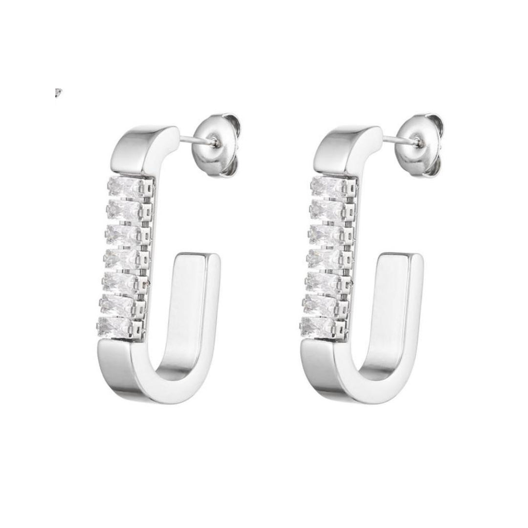 Dames Halsketting Zilverkleurig Stainless Steel met Witte Zirkonium Edelsteentjes 2.8 Cm Milou