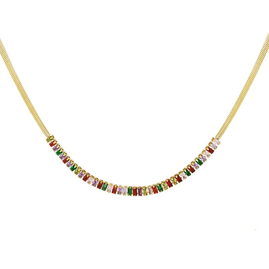 Dames Halsketting Goudkleurig 18K Stainless Steel met Zirkonium Edelsteentjes in Diverse Kleuren 39+5 Cm Milou