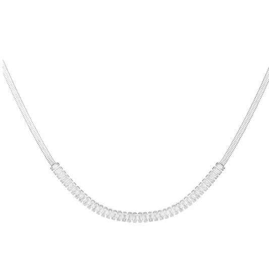 Dames Halsketting Zilverkleurig Stainless Steel met Zirkonium Edelsteentjes in Diverse Kleuren 39+5 Cm Milou