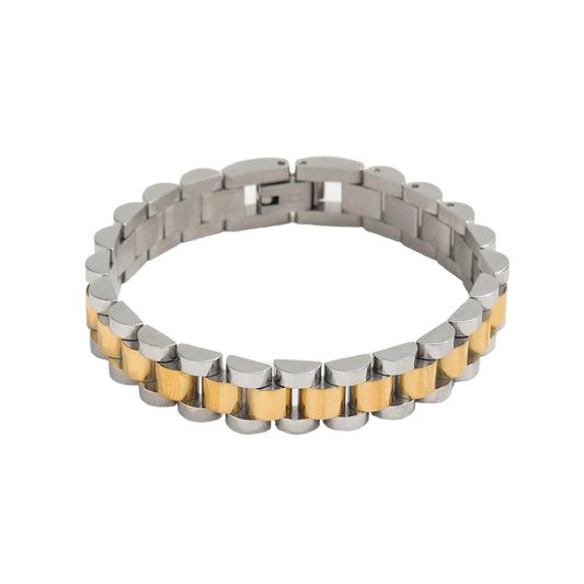 Dames Armband Goud en Zilverkleurig Stainless Steel Met Grove Schakels 18 Cm Maryn