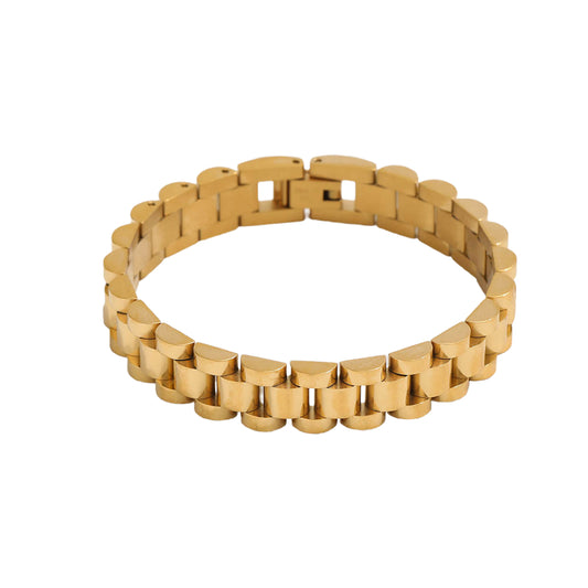 Dames Armband Goudkleurig 18K Stainless Steel Met Grove Schakels 18 Cm Maryn