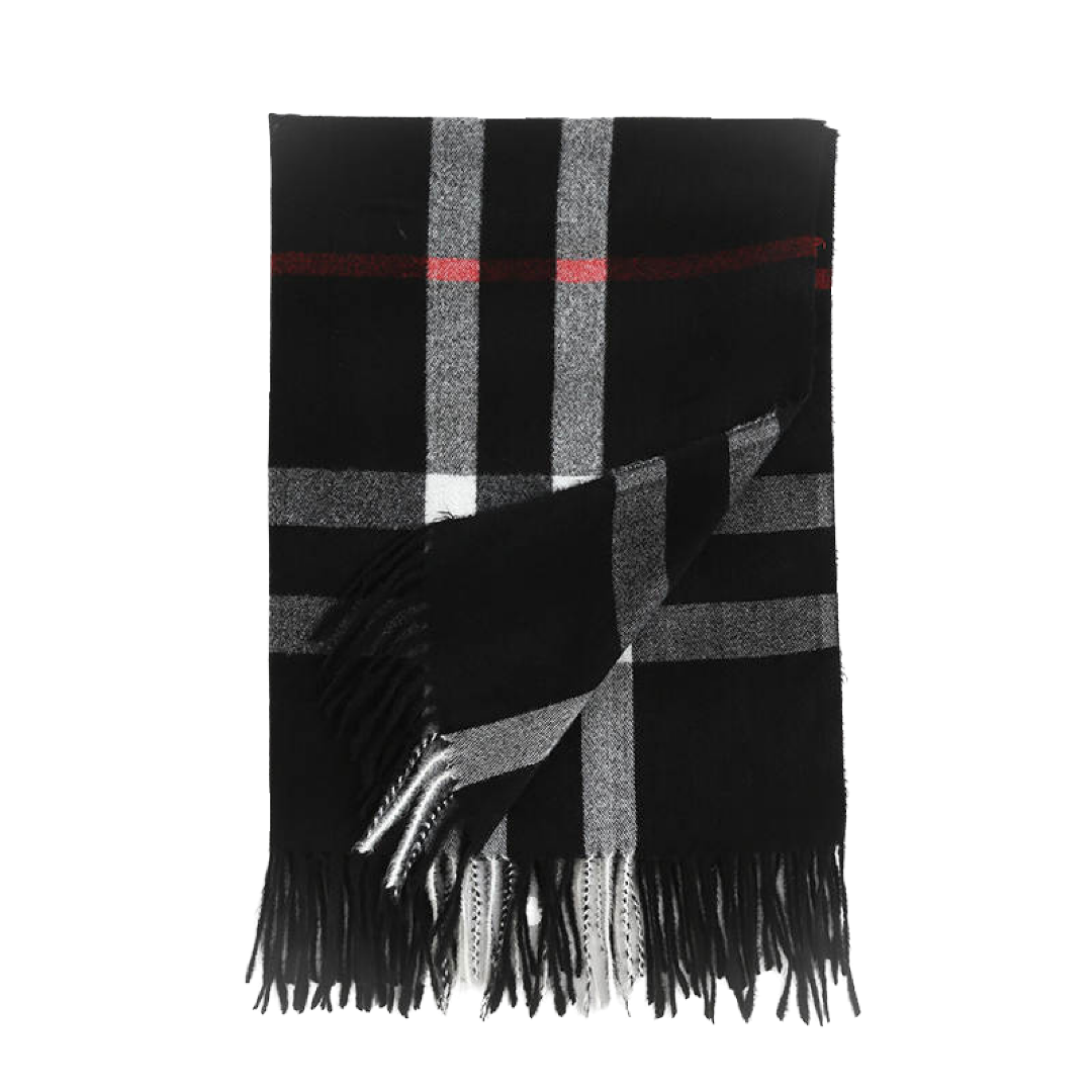 Dames Sjaal Polyester Zwart Wit Geruit 190 Cm Janissa