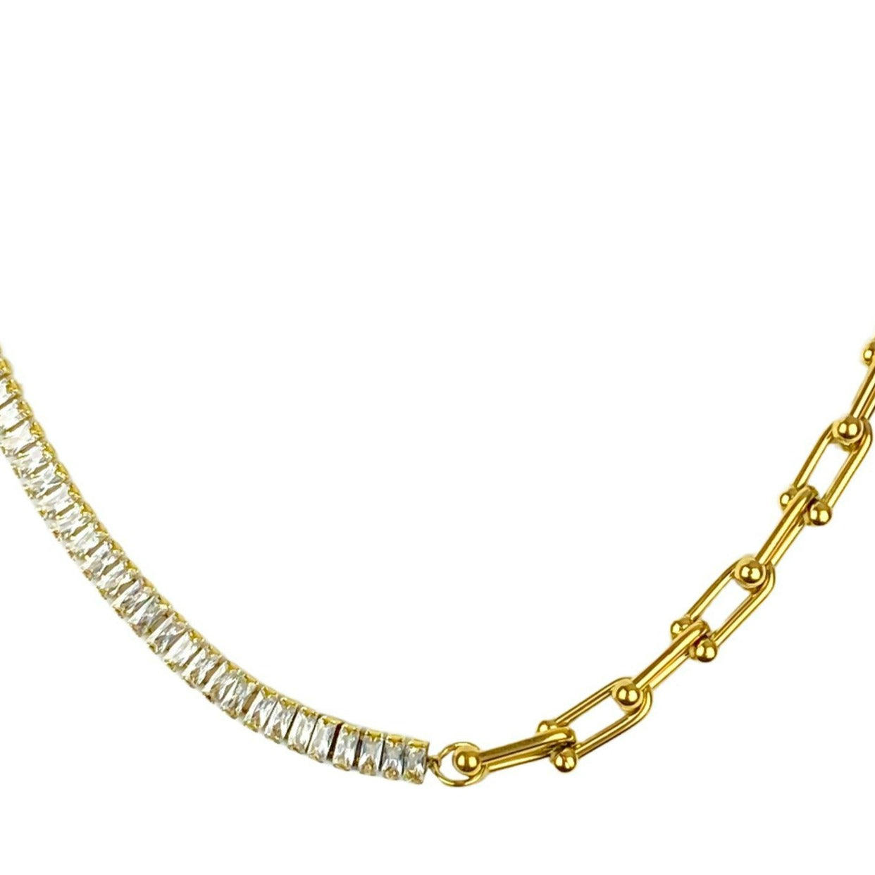 Dames Halsketting Goudkleurig Stainless Steel Met 60 Crystal Pave Steentjes 45 Cm Lior