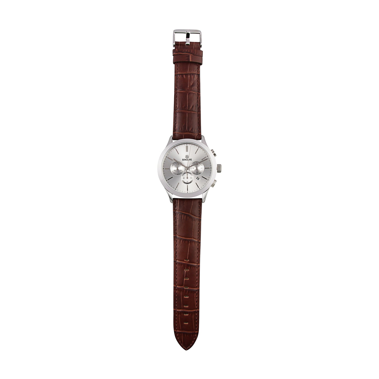 Heren Horloge Analoog Echt bruin Leder band saffierglas zilver met datumnotatie type Monaco
