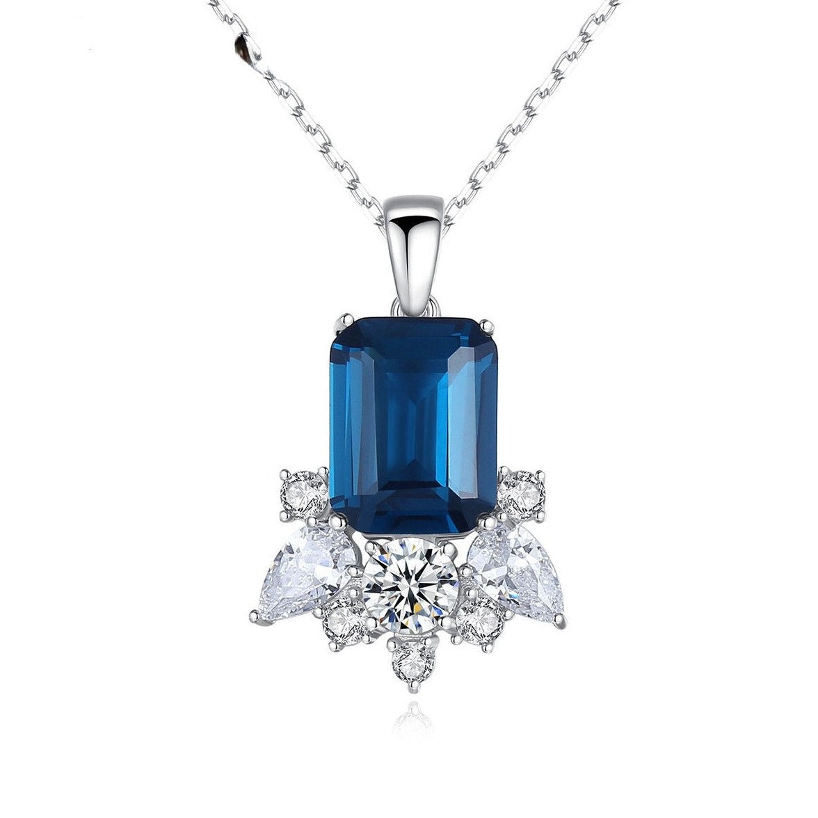 Dames Halsketting 925 Sterling Zilver met Zirconia's en Prachtige Blauwe Gemstone Catharina